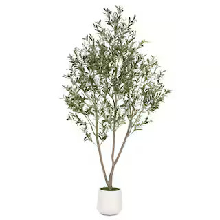 hykolity 7 ft. Artificial Olive Tree in White Pot Tall Faux Olive Tree Artificial Plants with Nat... | The Home Depot
