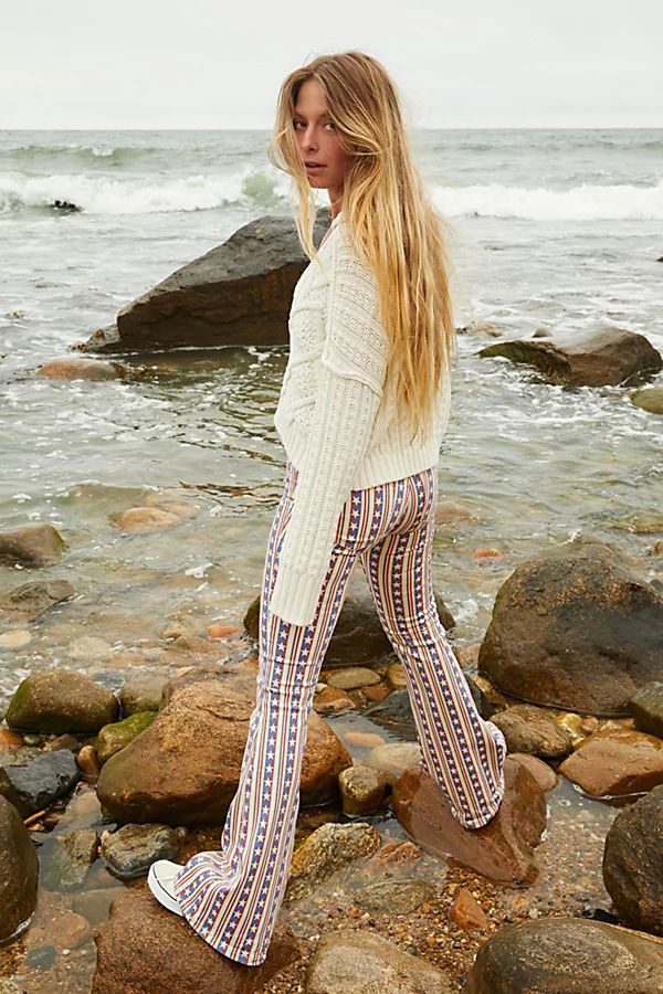 Penny Pull-On Printed Flare Jeans by We The Free at Free People, Americana Combo, 30 | Free People (Global - UK&FR Excluded)