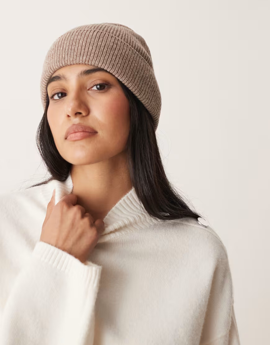ASOS DESIGN knitted fine gauge wool beanie in oatmeal-Neutral | ASOS (Global)