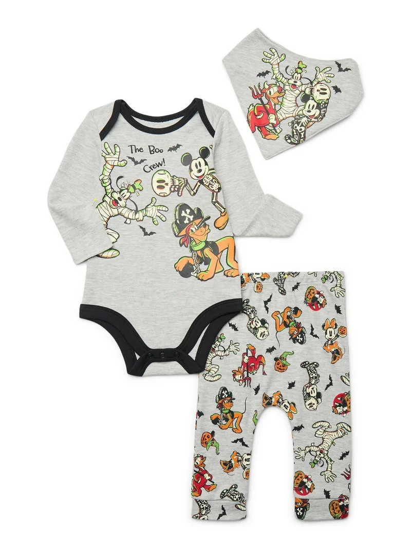 Halloween Mickey & Friends Unisex Baby Glow in the Dark Outfit Set, 3-Piece, Sizes 0M-12M | Walmart (US)