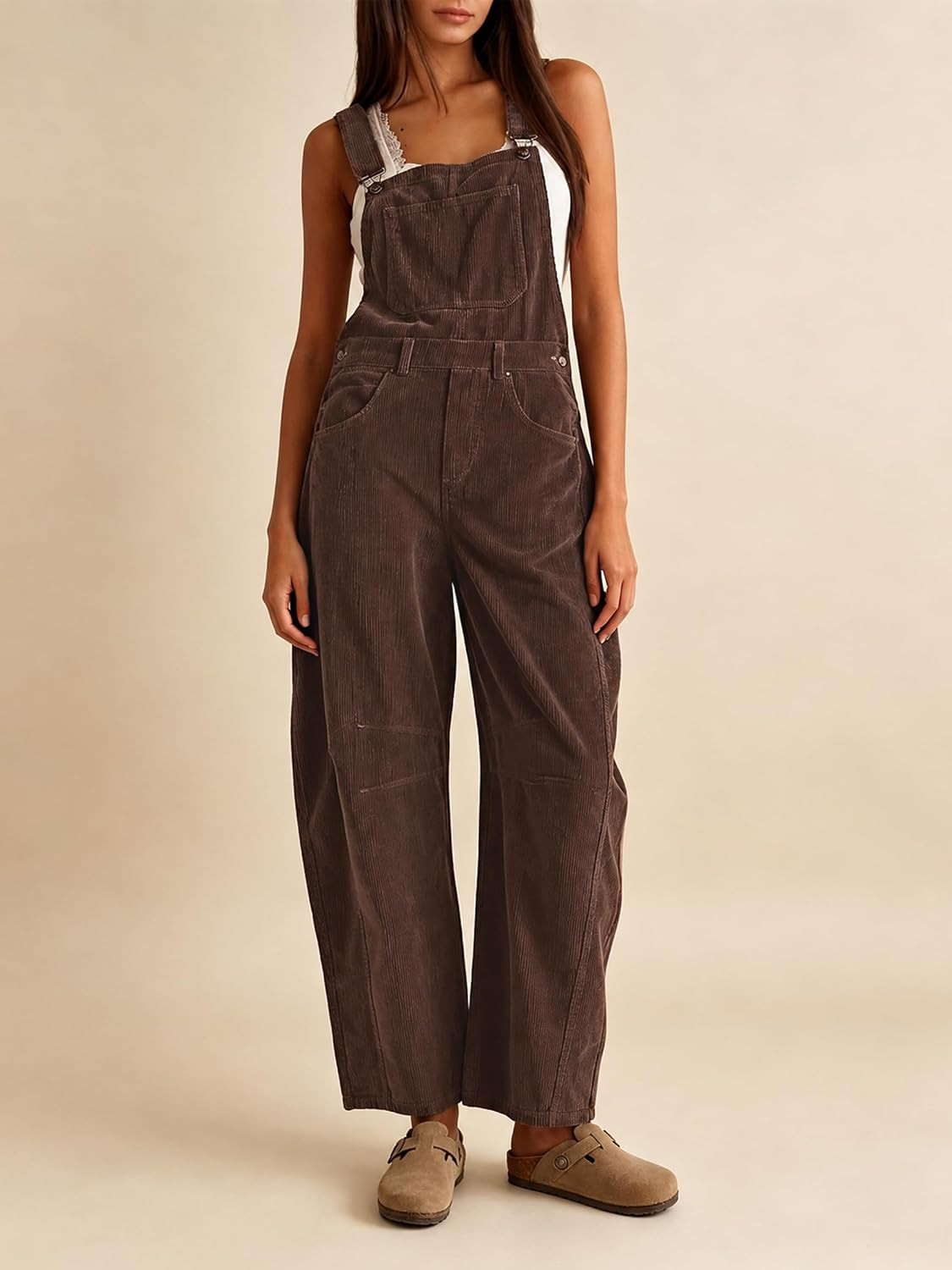 Corduroy Overalls for Women Barrel Wide Leg Bib Jumpsuit with Pockets | Amazon (US)