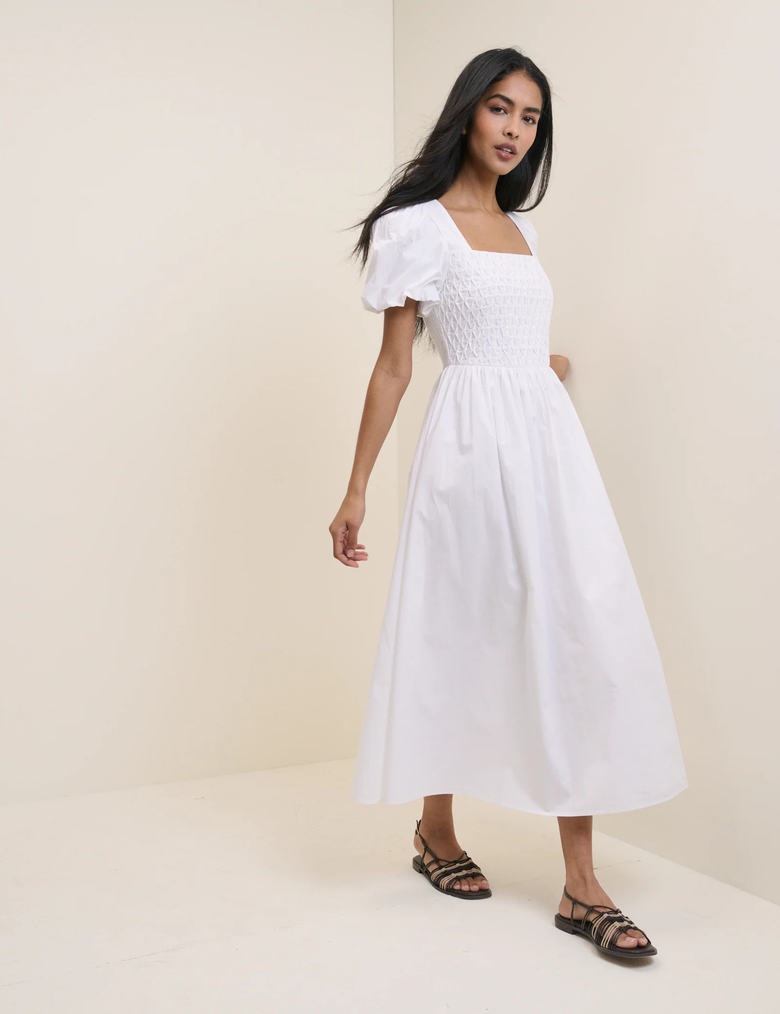 White Puff Sleeve Ida Midi Dress | Nobody's Child