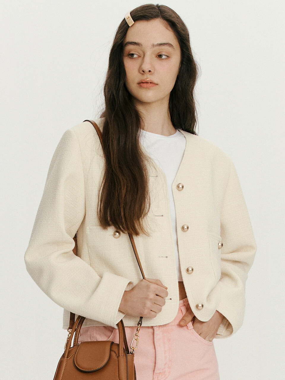 V-neck Crop Jacket _Cream Beige | W Concept (US)