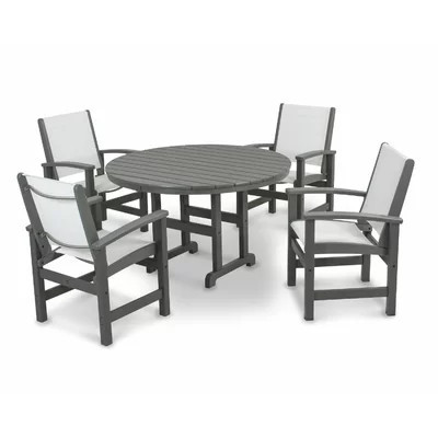 POLYWOOD Coastal 5-Piece Round Farmhouse Dining Set | Wayfair North America