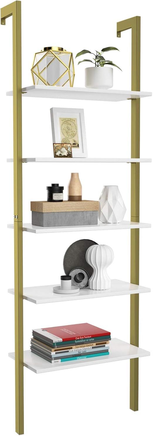 Tangkula Industrial Ladder Shelf Against The Wall, 5-Tier Wall Mount Ladder Bookshelf with Metal ... | Amazon (US)