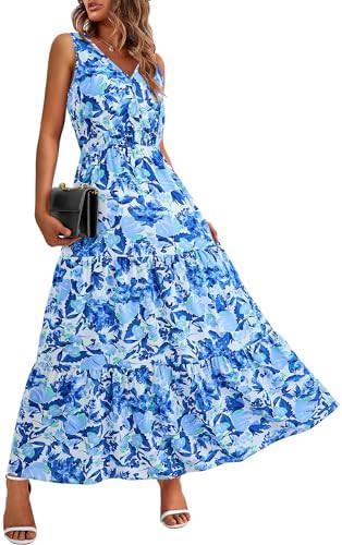 BTFBM Women Summer Dresses Casual Sleeveless Maxi Dresses Cute Floral Long Dress Wedding Guest Dr... | Amazon (US)