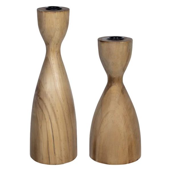 Set Of Two Wooden Candle Holders | Wayfair North America