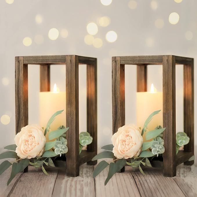 Wedding Lantern Centerpiece, Set of 2 Rustic Wedding Table Decoration, Farmhouse Decor, Wooden Ca... | Amazon (US)