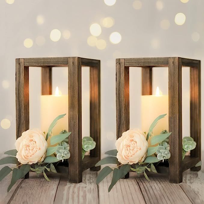 Wedding Lantern Centerpiece, Set of 2 Rustic Wedding Table Decoration, Farmhouse Decor, Wooden Ca... | Amazon (US)
