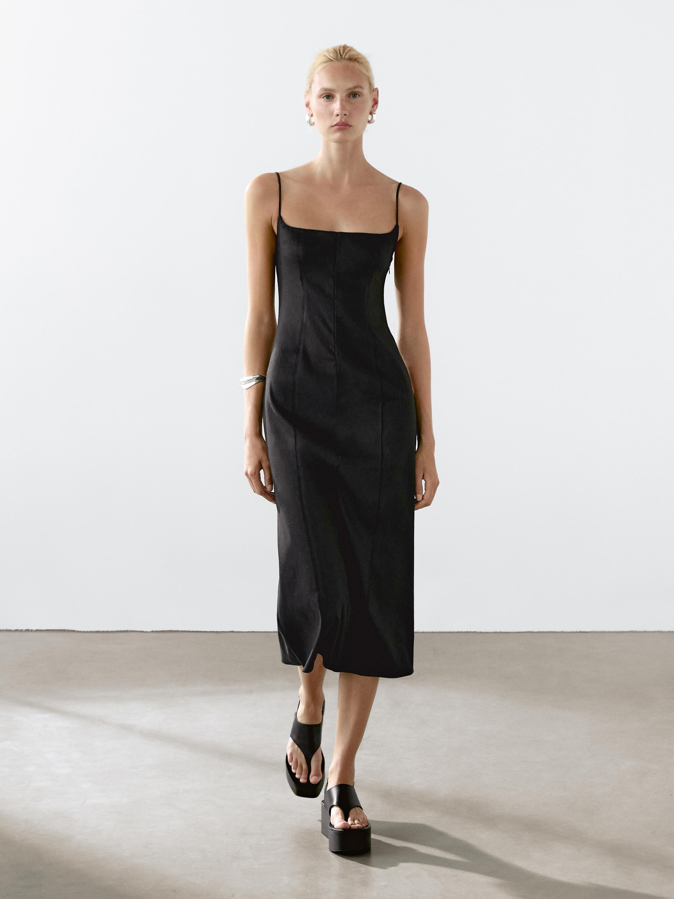 Strappy linen midi dress | Massimo Dutti UK