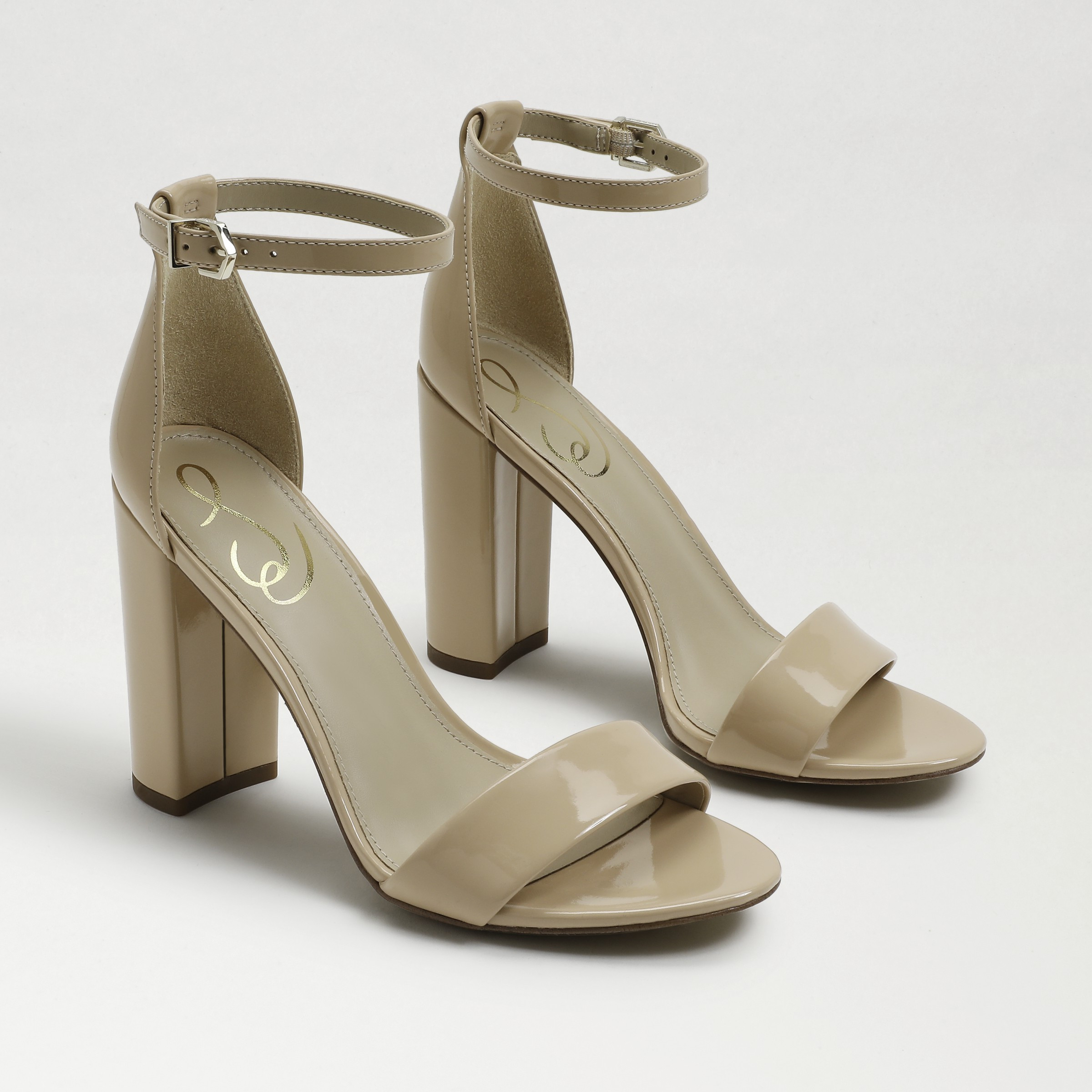 Sam Edelman Yaro Block Heel Sandal Beige Blush Patent 7.0 | Sam Edelman