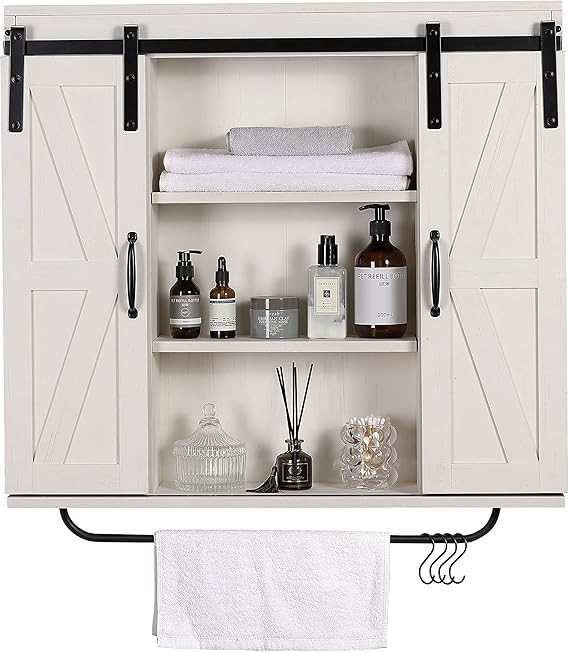 RUSTOWN Rustic Wood Wall Storage Cabinet with Two Sliding Barn Door, 3-Tier Decorative Farmhouse ... | Amazon (CA)