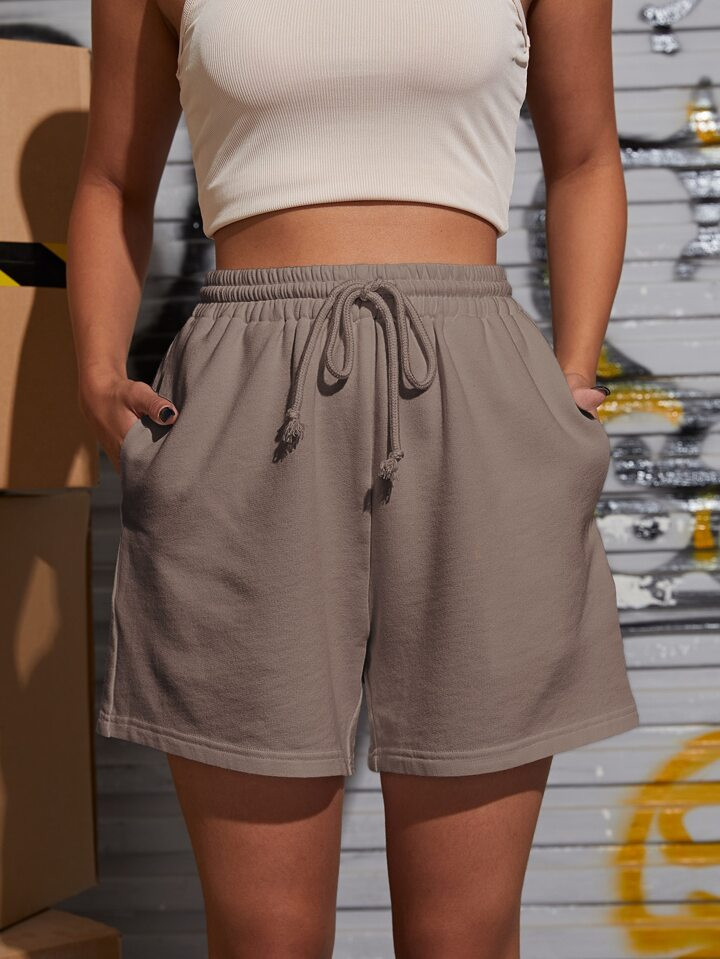 SHEIN EZwear Drawstring Waist Solid Track Shorts | SHEIN