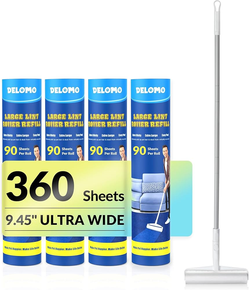 Large Lint Roller - 9.45 in Giant Lint Roller Refill 360 Sheets Total, 45 in Telescopic Pole to C... | Amazon (US)