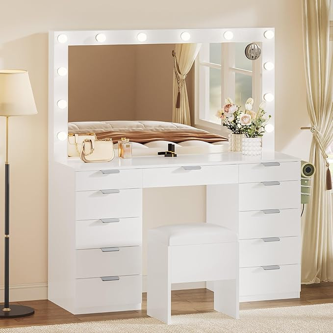 YITAHOME Makeup Vanity Desk with LED Mirror & 3 Brightness Levels, Makeup Table with 11 Drawers, ... | Amazon (US)