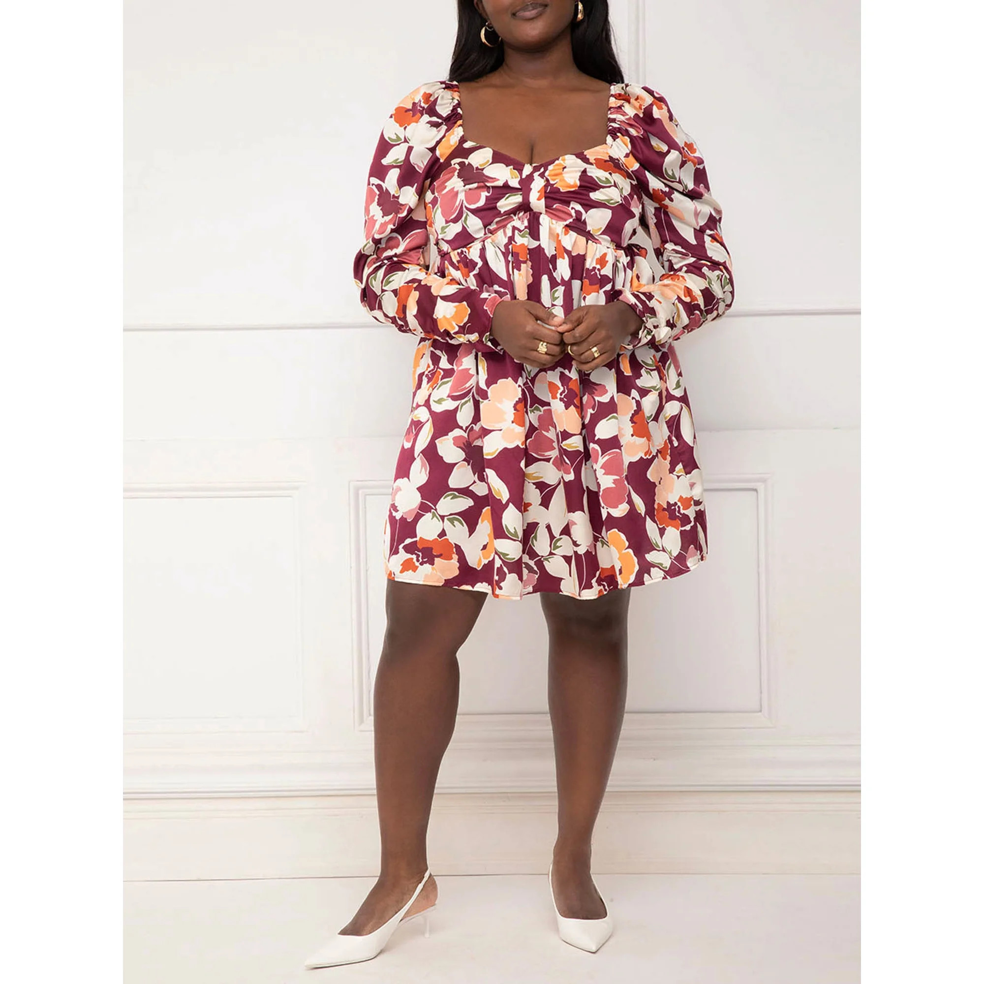 ELOQUII Elements Women's Plus Size Ruched Sleeve Mini Dress | Walmart (US)