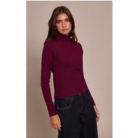 Burgundy Fine Knit High Neck Sweater | PrettyLittleThing US