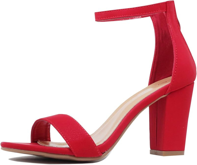 Womens Ankle Strap Chunky Block High Heel Zipper Closure - Party Dress Open Toe Sandals | Amazon (US)
