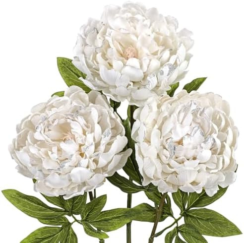 Briful 3PCS White Peony Artificial Flower Stems 29.1in Long Stem Fake Peonies Silk Floral Arrange... | Amazon (US)