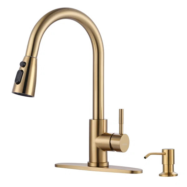 WOWOW Pull Down Kitchen Faucet with Soap Dispenser | Wayfair North America