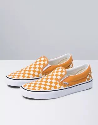 Vans Classic Slip-On Checkerboard sneakers in orange | ASOS (Global)