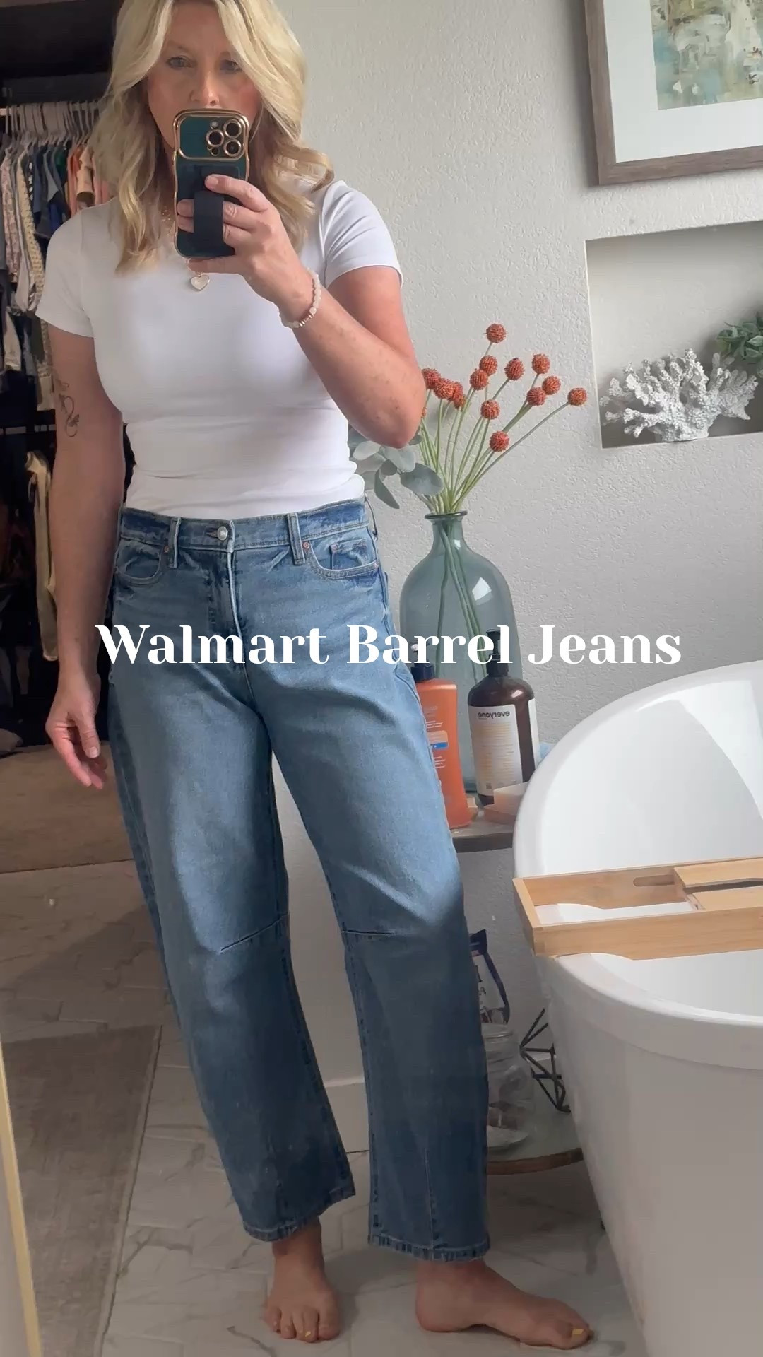 Barrel jeans from Walmart! Don’t miss out on these. And the basic tees. Casual Friday  

#LTKOver40 #LTKStyleTip