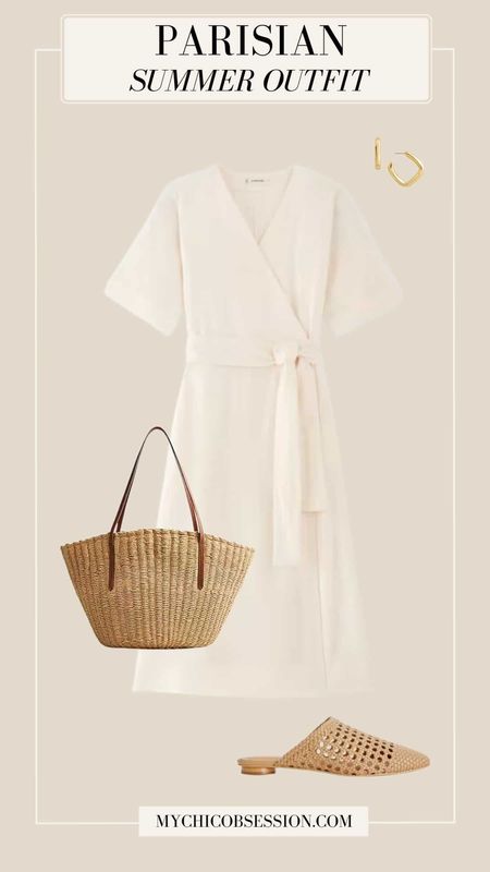 Wrap dresses are perfect for any time of year, and this linen design might just take the winning spot for the summer season. Complete the look by accessorizing with a straw shopper, square gold earrings, and woven mules. 

#LTKSeasonal #LTKstyletip