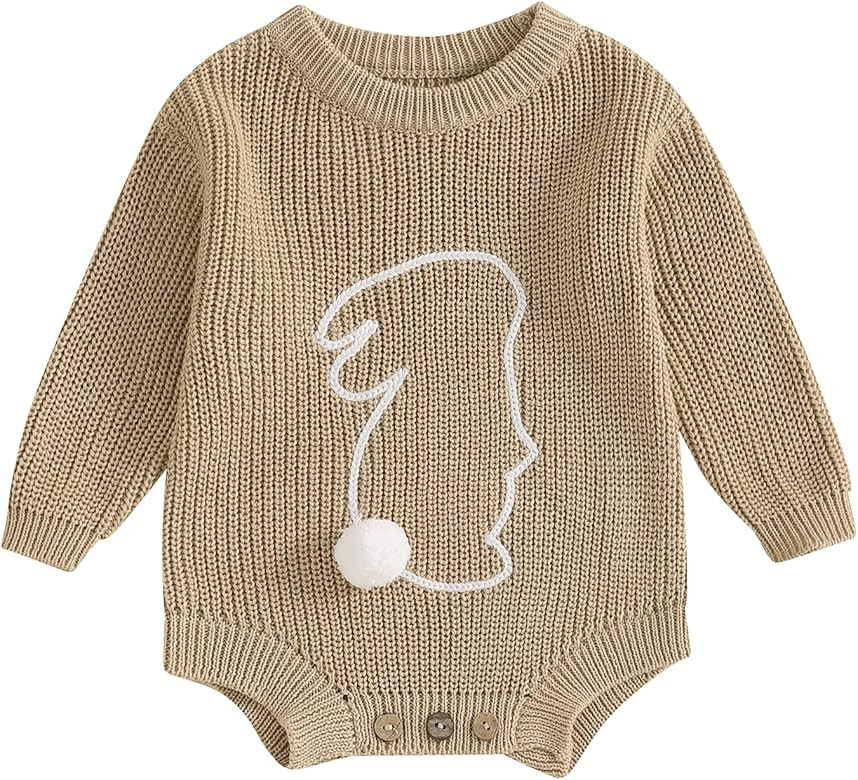 Newborn Baby Boy Girl Easter Outfit Bunny Knit Sweater Bubble Romper Oversized Long Sleeve Knit S... | Amazon (US)