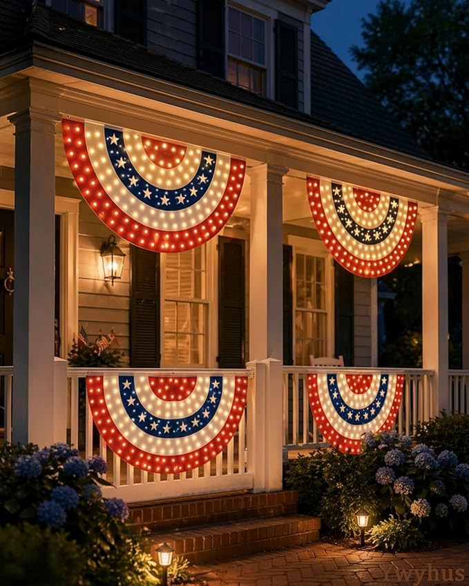 3 X 6 Ft LED Patriotic Bunting Banner for America's 250th, Half Fan American Flag for 4th of July... | Amazon (US)