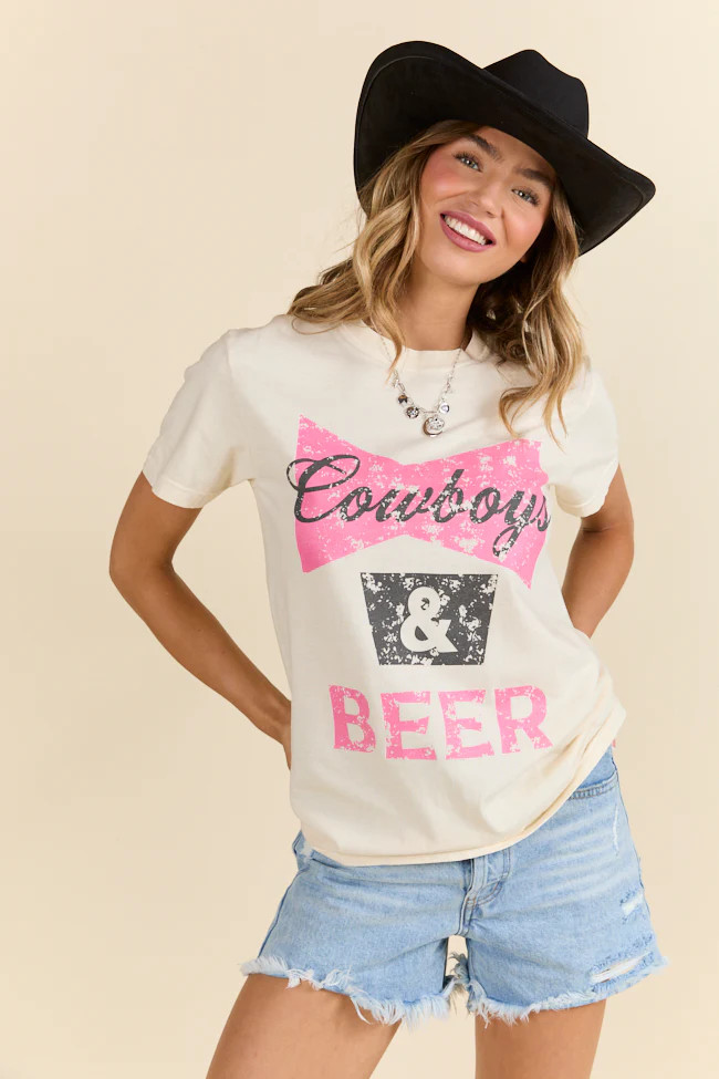 Cowboys & Beer Ivory Graphic Tee | Pink Lily