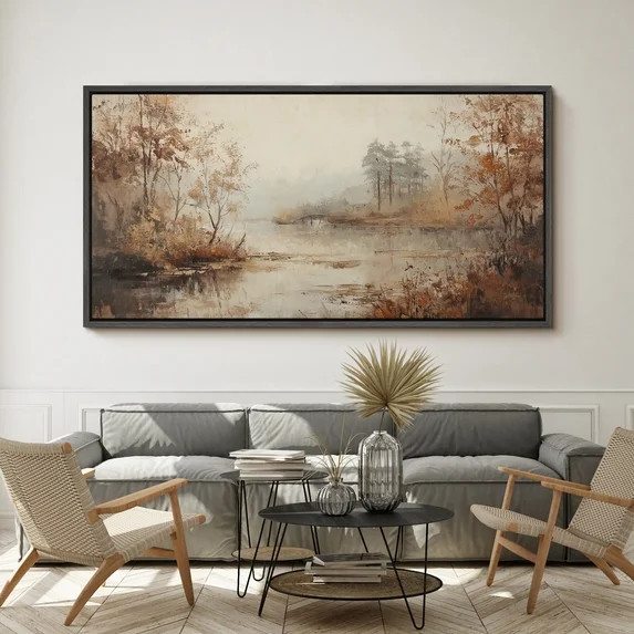 Large Framed Canvas Print Forest stream in Autumn Wall Art Decorative Ready to Hang Painting for ... | Walmart (US)
