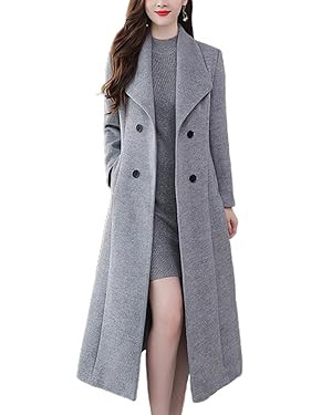 chouyatou Women's Chic Shawl Collar Work Double Breasted Maxi Long Wool Pea Coat | Amazon (US)