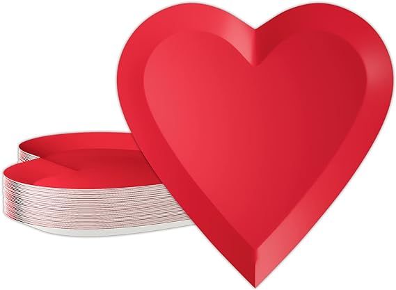 DYLIVeS Red Heart Shaped Dessert Plates, 9'' Disposable Valentine' s Day Paper Party Plates Valen... | Amazon (US)