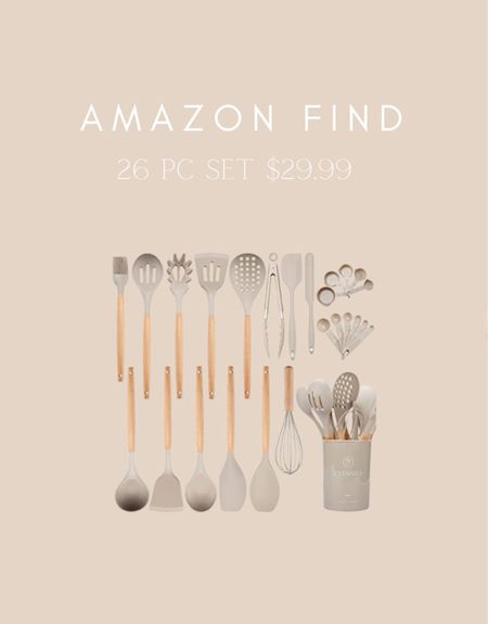 26 pieces kitchen utensil set from Amazon. Wooden spoons. Neutral kitchen. Decluttered kitchen. 

#LTKFind #LTKhome