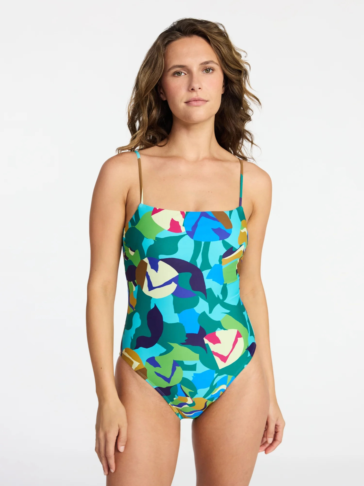 Time and Tru Women's and Women's Plus Size Square Neck One Piece Swimsuit, Sizes XS-3X, Family Sw... | Walmart (US)