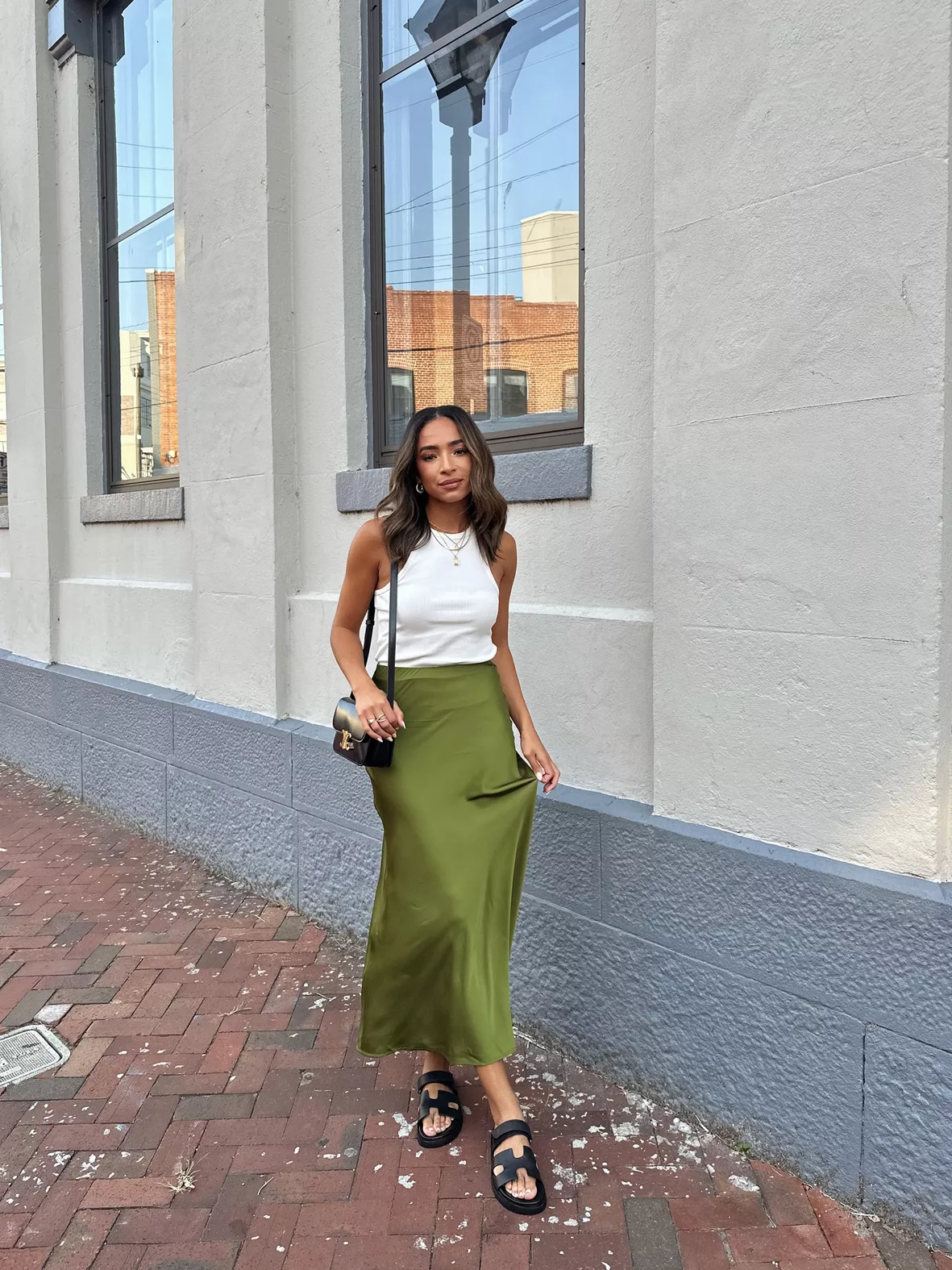 Nellie Satin Midi Skirt - Palm … curated on LTK