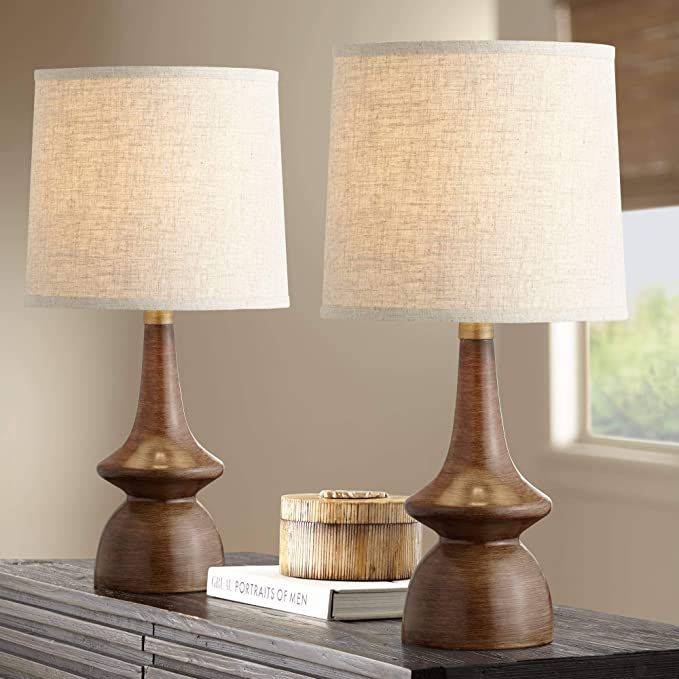 Rexford Mid Century Modern Contemporary Table Lamps Set of 2 Brown Walnut Wood Finish Off White D... | Amazon (US)