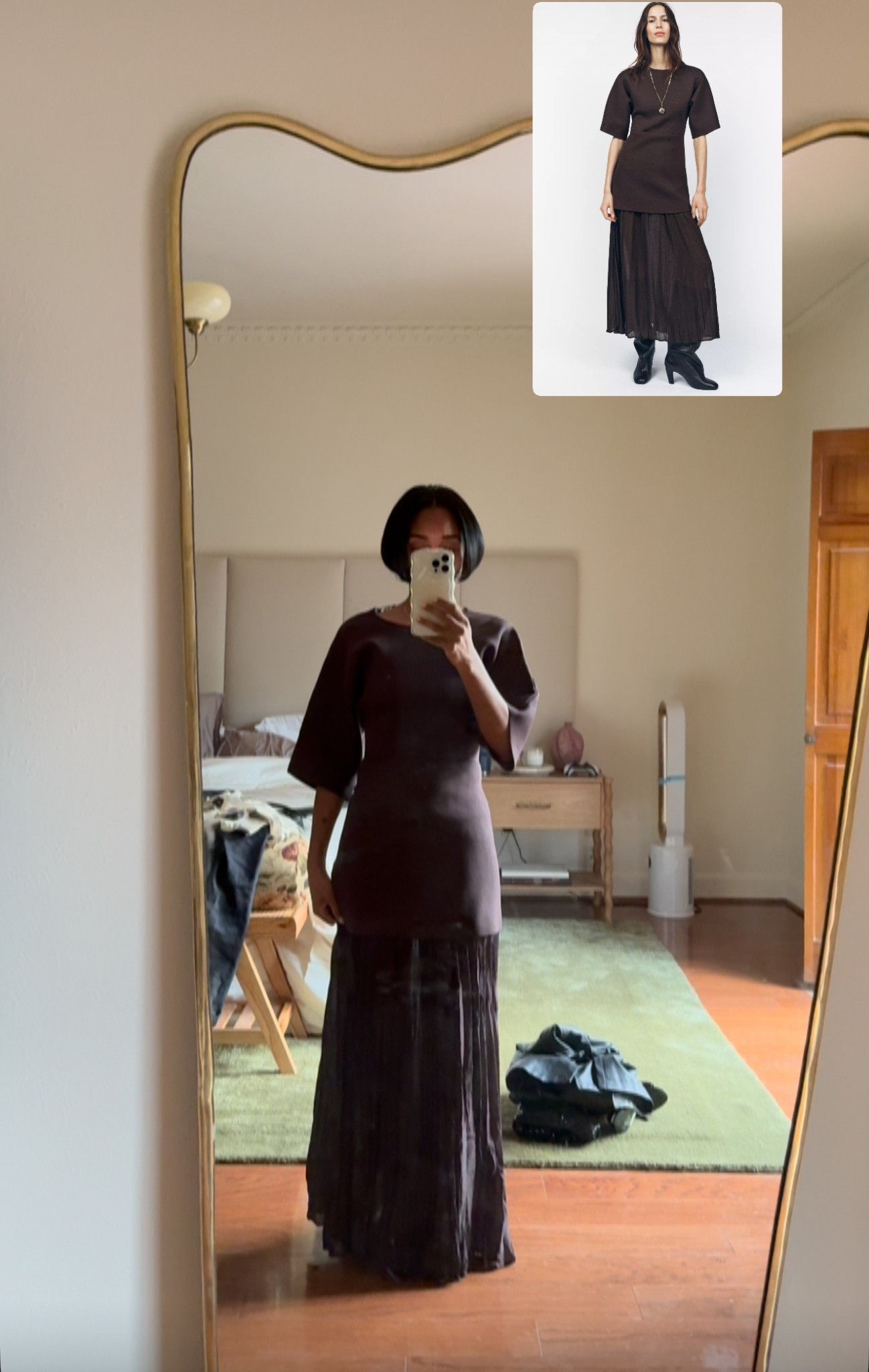 Pleated combination dress in chocolate brown 

#LTKStyleTip #LTKSaleAlert