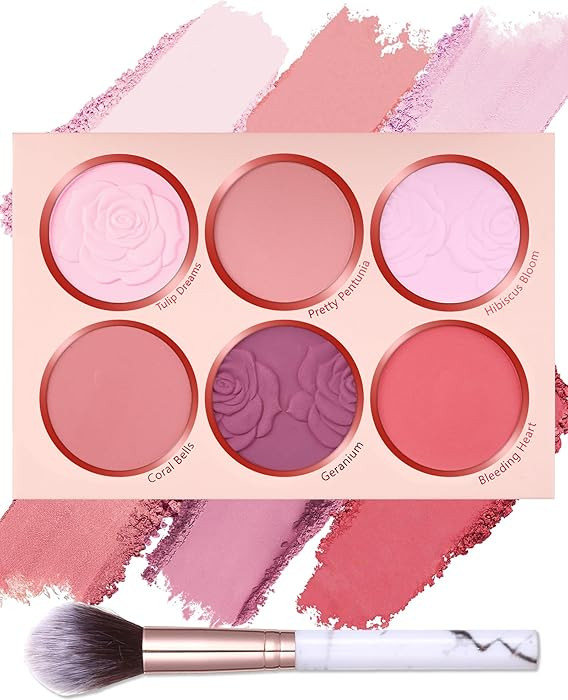 Matte Face Blush Palette with Brush-6 Colors Pink Purple Silky Mineral Blendable Blusher Contour ... | Amazon (US)