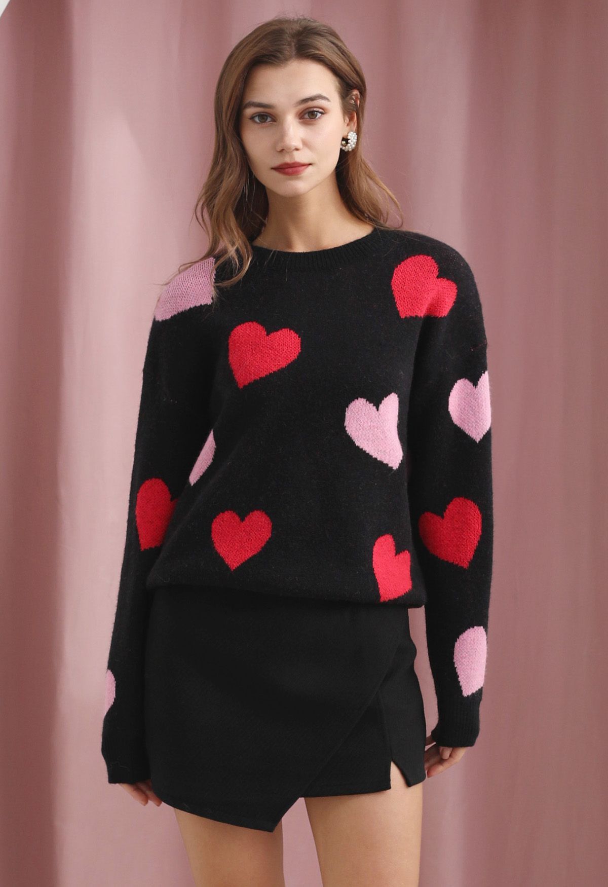Cozy Love Heart Pattern Knit Sweater | Chicwish