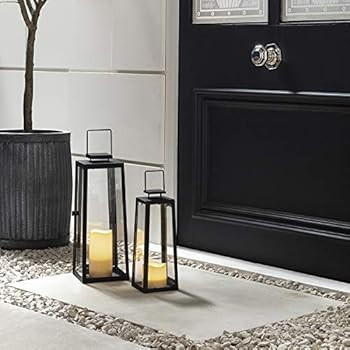 Amazon.com: Lights4fun, Inc. Set of Two Black Metal Battery Operated LED Flameless Candle Lantern... | Amazon (US)