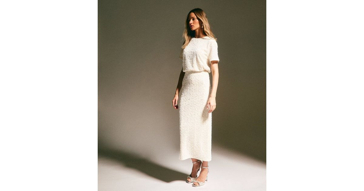 Cream Velvet Sequin Embellished Midi Skirt | New Look | New Look (UK)