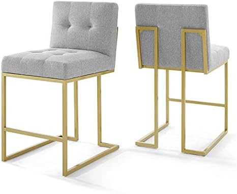 Modway Privy Stainless Steel Upholstered Fabric Counter Stool Set of 2, Gold Light Gray | Amazon (US)