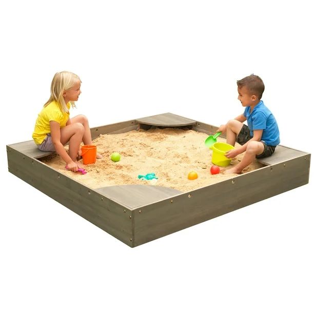KidKraft Wooden Backyard Sandbox with Built-in Corner Seating and Mesh Cover, Gray - Walmart.com | Walmart (US)
