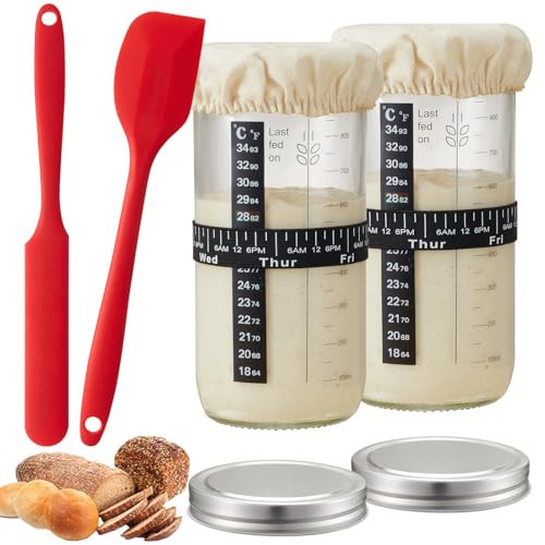 Hifybaty Complete Sourdough Bread Starter Kit - 34oz Large 2 Pack Sourdough Bread Baking Supplies, Glass Sourdough Jar with Wide Mouth, Fermentation Jar for Sourdough Bread Loaf Flour | Amazon (US)