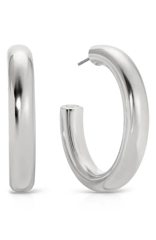 Ettika Medium Thick Classic Hoop Earrings in Rhodium at Nordstrom | Nordstrom