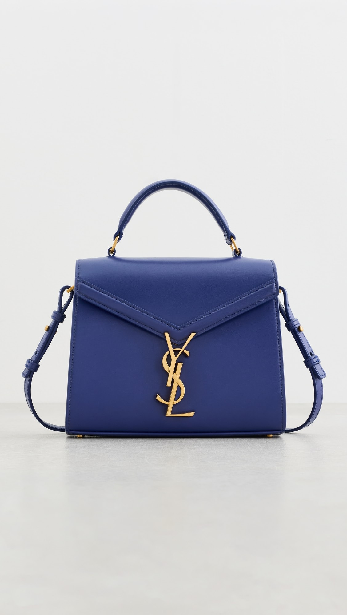 YSL Blue Calfskin Cassandra Top Handle Crossbody Bag | Shopbop