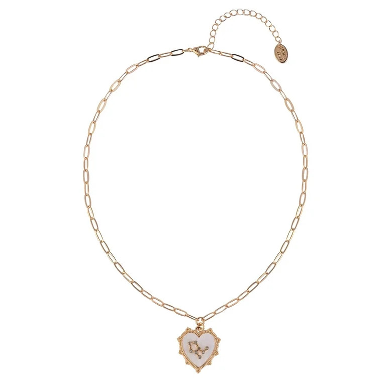 Time and Tru Women's Oval Link Chain Heart with Stone and Inset Constellation "Gemini" Goldtone R... | Walmart (US)