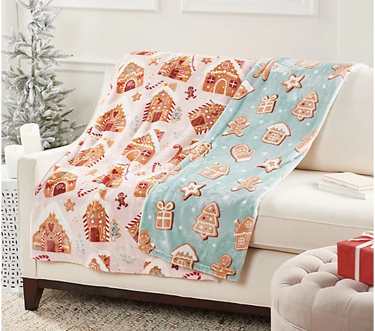 Kringle Express Oversized Set of 2 Printed Holiday Throws - QVC.com | QVC