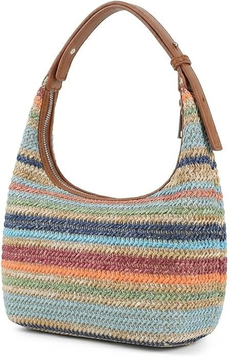 Woven Hobo Bag for Women Summer Straw-Like Shoulder Bag Slouchy Crossbody Purse Beach Tote with A... | Amazon (US)